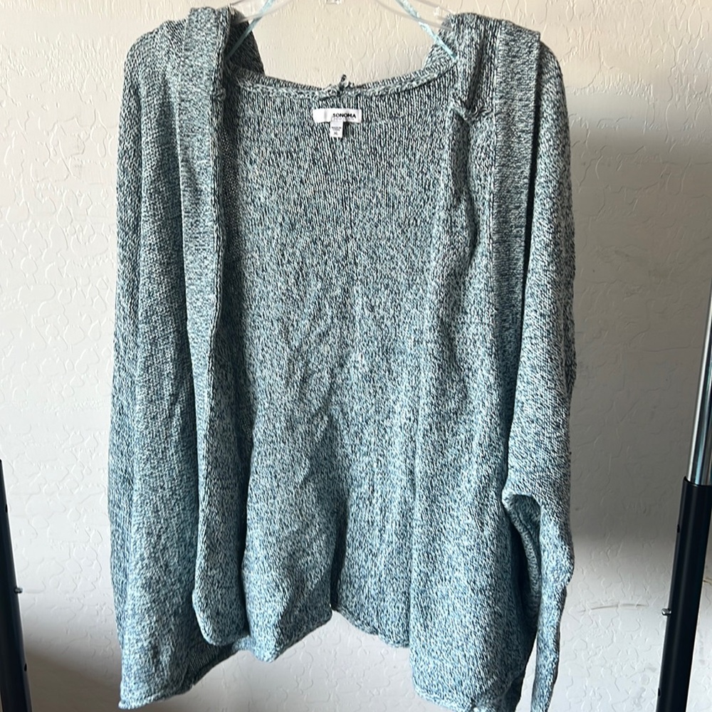 Multi-Blue Long Sleeve Cardigan w/ Hood